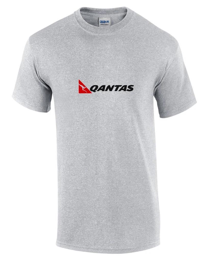Qantas Airlines Black Red Logo Australian Aviation Sport Gray Cotton T-Shirt S