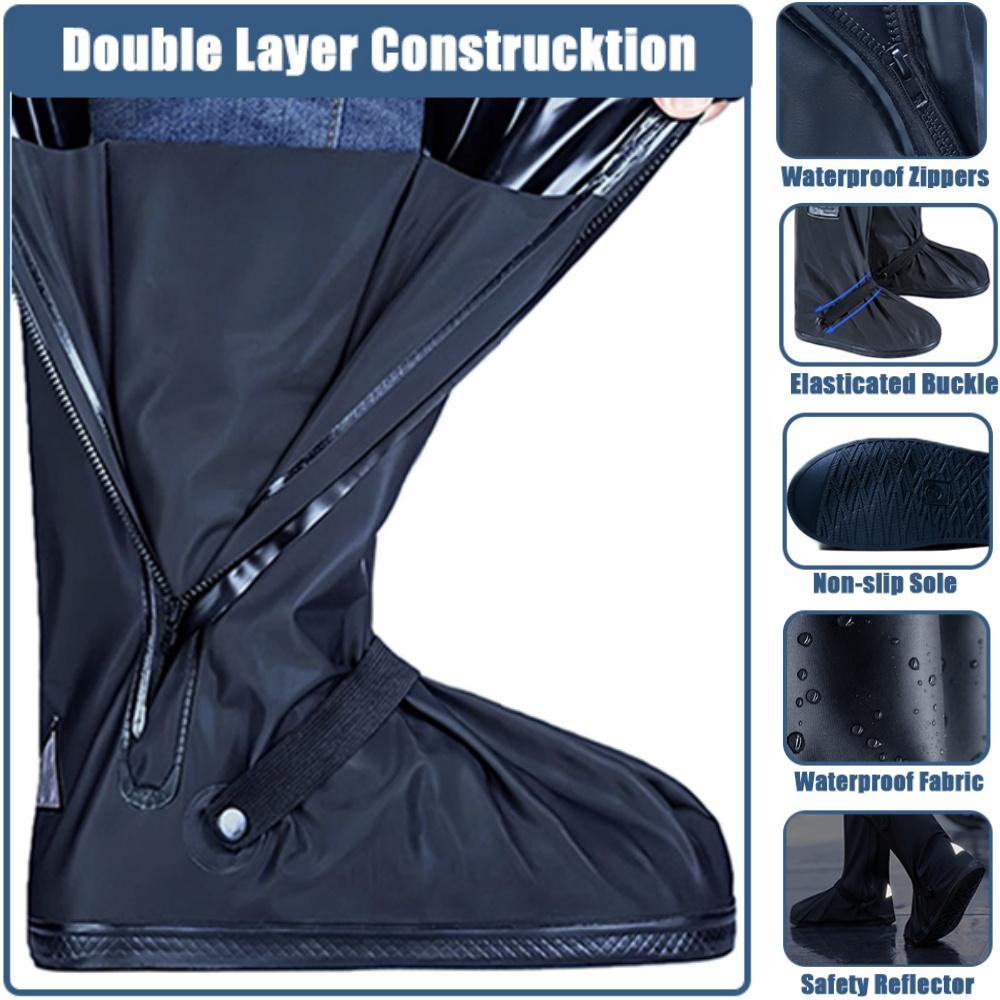 Rain Boot Shoe Cover Black Waterproof with Reflector High Top Clear Shoes Dust Covers for Motorcycle Bike Rain Cover Men Women