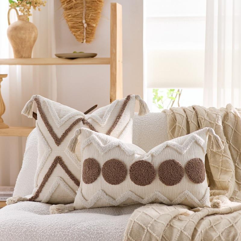 Weiche Chenille-Tufting-Kissenbezüge Boho Bauernhaus Kissenhülle mit Quasten für Haus Wohnzimmer Bett Sofa Dekor