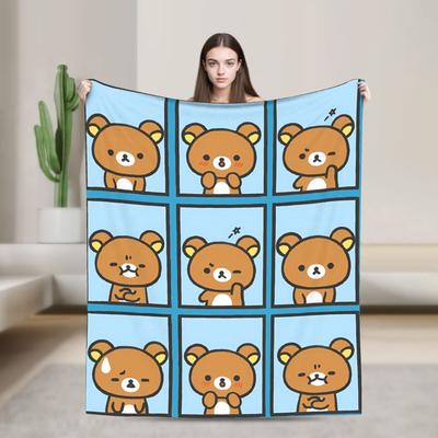 Cute Bear Rilakkumas Flannel Blanket Winter Warm Throw Blanket for Kids Adult Bedroom Funny Bedspread Sofa Bed Cover