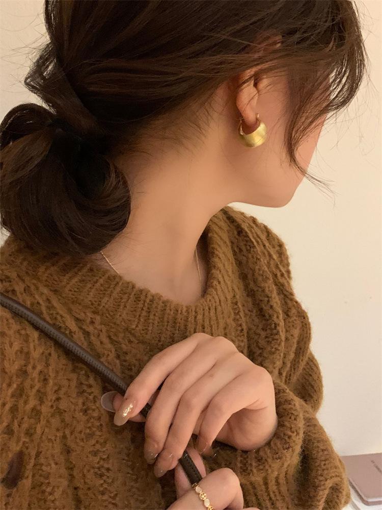 925 Silver Korean Geometric Ball Drawing Earrings Simple Temperament Exquisite Sexy Jewelry Gift Hoop Earrings