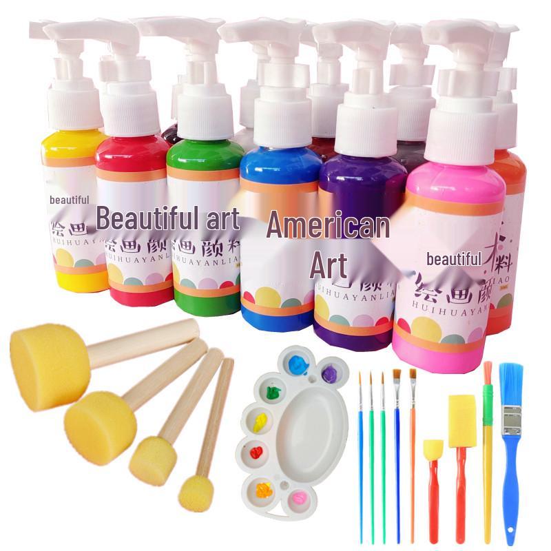 Kindergarten Art Set: 24 Gouache Colors & 12 Mushroom Brushes for Kids