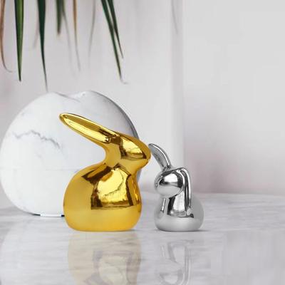 Nouvelles figurines de lapins mignons en céramique dorées et argentées pour la décoration intérieure (Ensemble de 2, doré et argenté)