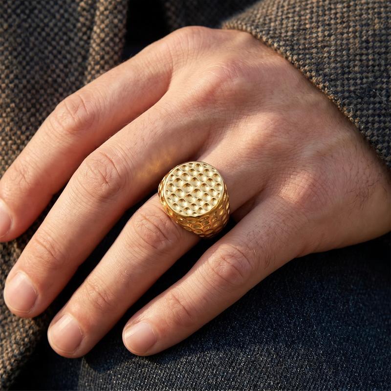 Stainless Steel Signet Ring for Men Retro Hammered Dimple Texture Finger Anillos Punk Women's Statement Band Jewelry Gifts