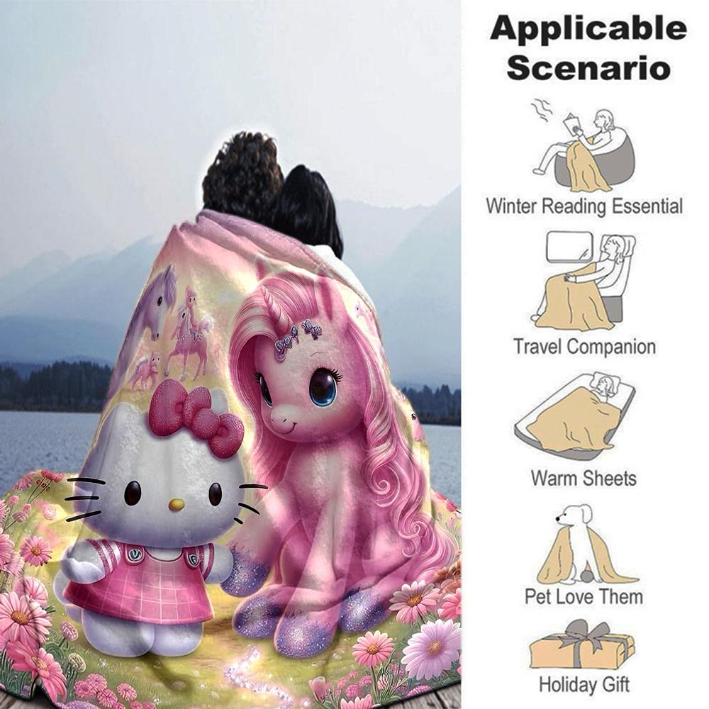 1 Stück Hello Kitty Einhorn Decke Leichte Flanell Überwurfdecke für Sofa Bett Reise Camping Wohnzimmer Büro Couch Stuhl