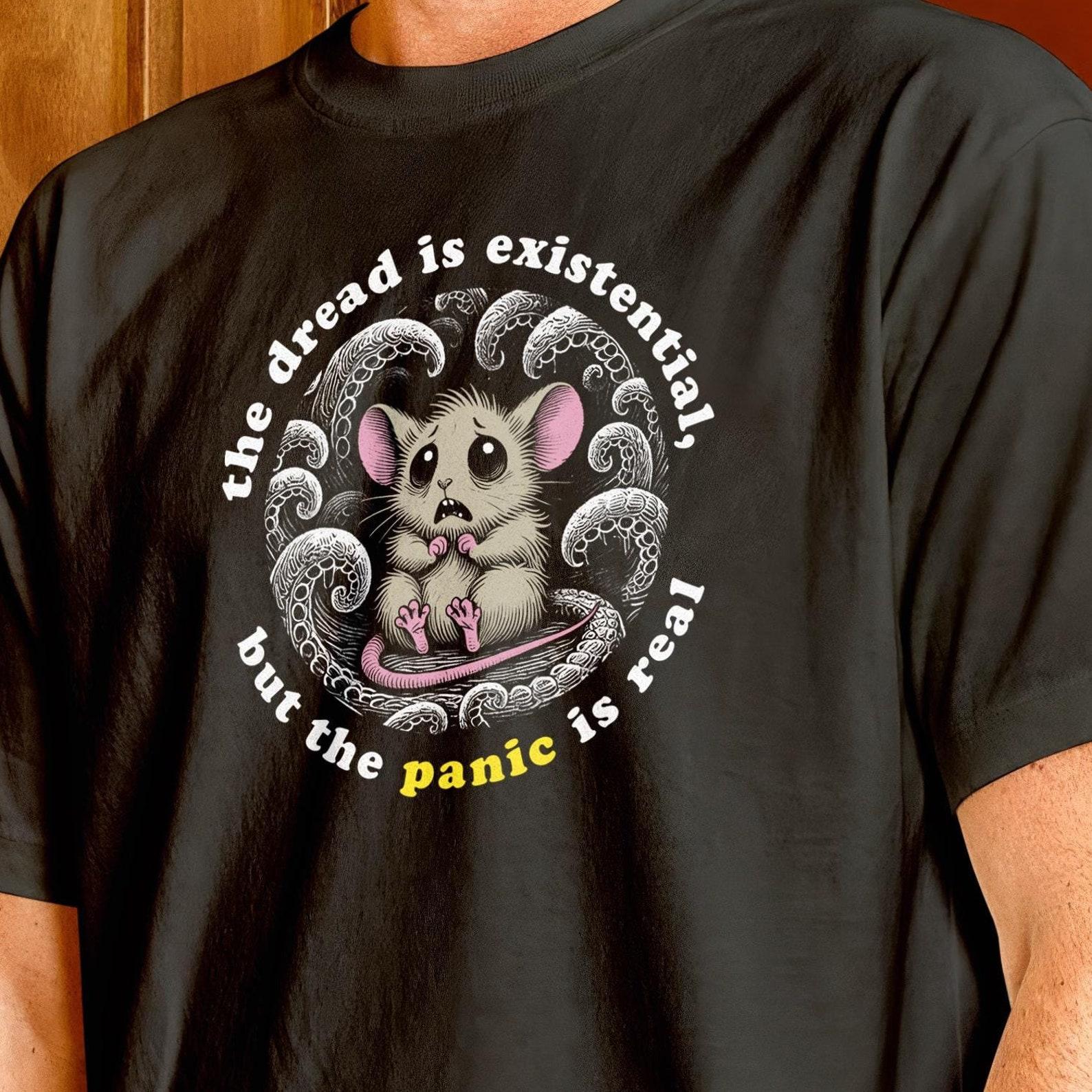 Panic Mouse Tee: Existential Funny Unisex T-Shirt 3XL
