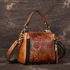 New Fashionable and Versatile Women's Bag Made of Genuine Leather, Retro Handmade Embossed, Hand-held, Single Shoulder, Crossbody, Water Bucket Bag