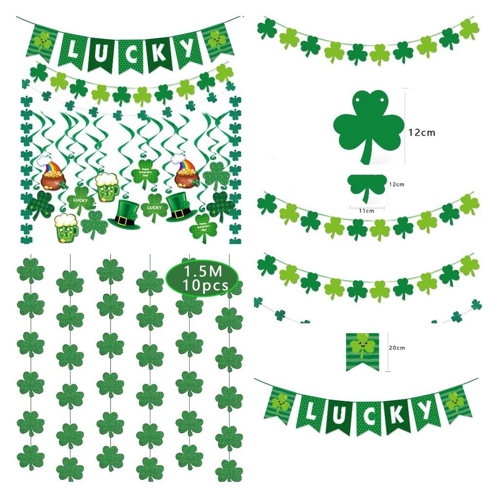 Day Stpatricks Lucky Letter Party Clover Flag Bar Ball Atmosphere Decoration