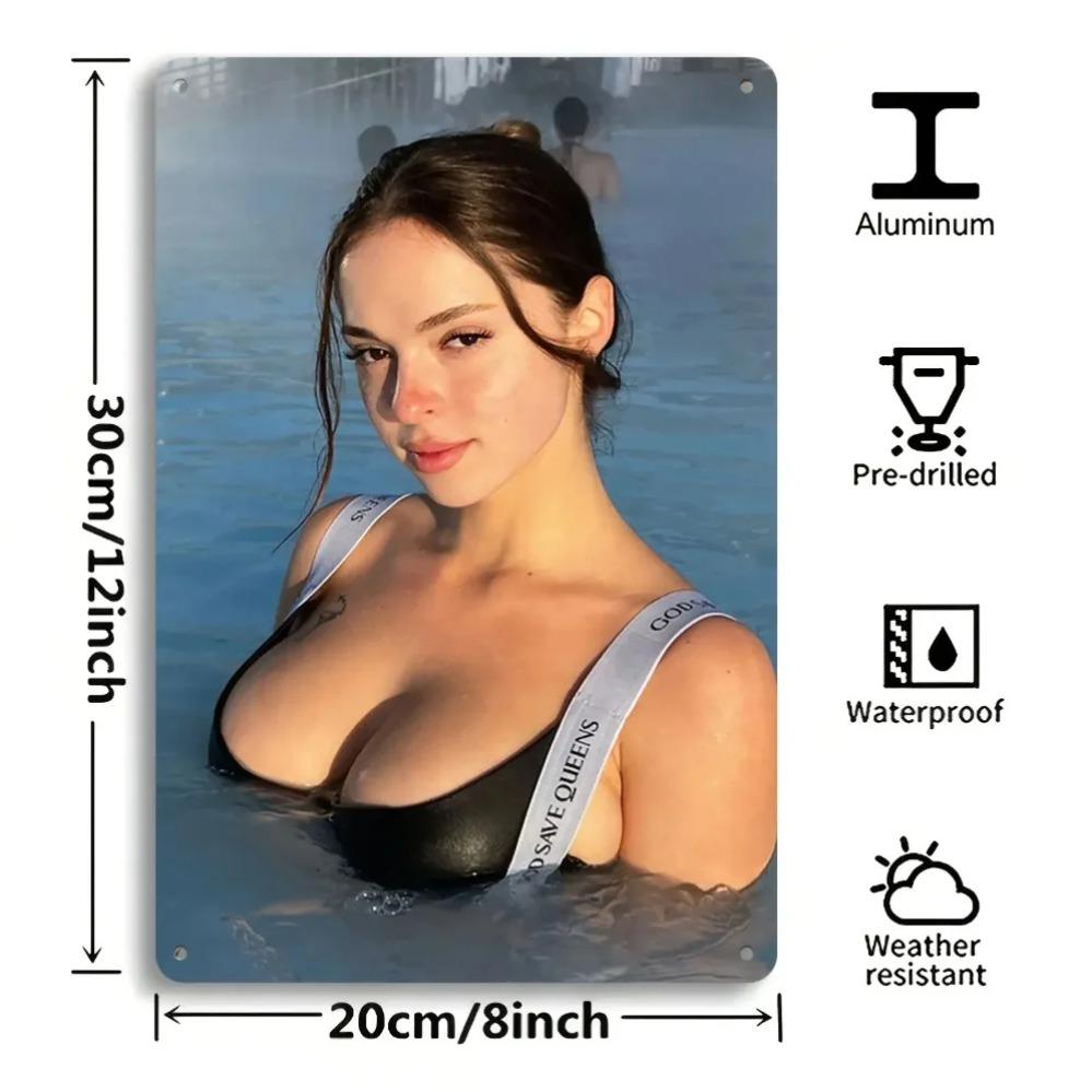 

European Woman Bikini Metal Sign Black Aluminum Art Decor for Living Room Bedroom Wall 20x30 білий