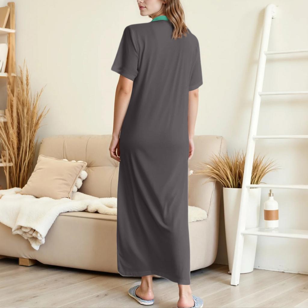 Women's Nightgown Home Clothes Short Sleeve Nightgown With Pockets Long Dress