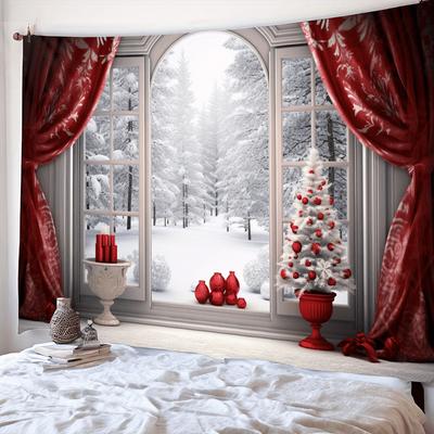 Blue Sky And  Snowy Cedar Forest Wall Hanging Tapestry Christmas Wall Hanging Tree Wall Hanging Gorgeous Christmas Tree Fireplace Gifts
