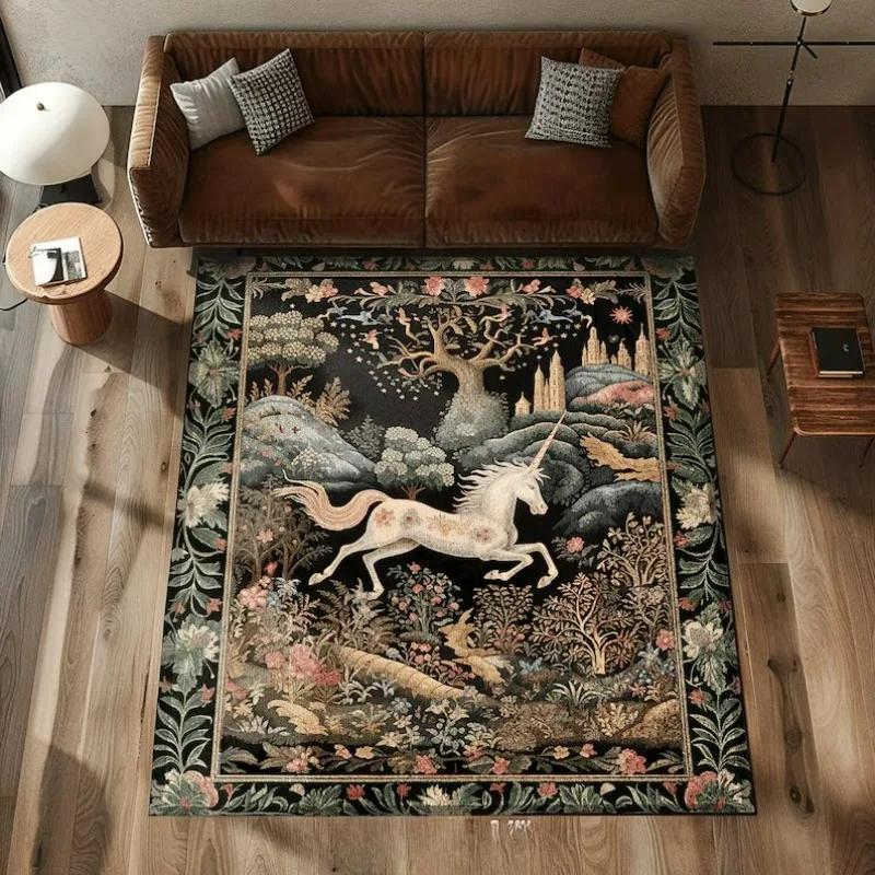 Tappeti Tappetini Floreali Tappeto Magico Unicorno per Soggiorno Camera da Letto Comodino Tappeto Morbido Area Relax Tappetino Antiscivolo Ingresso Cucina Zerbino