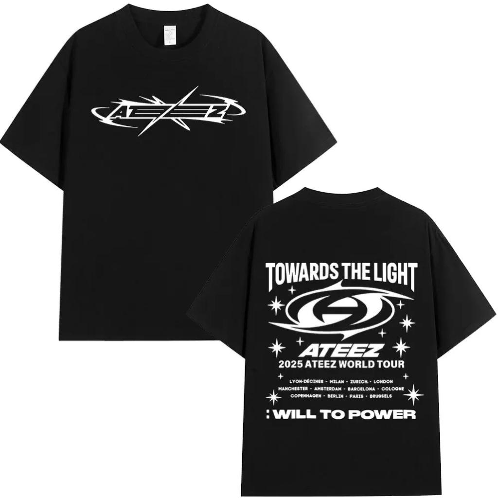 Korean Kpop 2025 Ateez World Tour Towards The Light_ Will To Power T Shirt Men's Women Fashion Casual Cotton T-shirts Streetwear