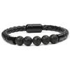 New Men's European American Style Stone Beaded Leather Bracelet with Magnetic Buckle