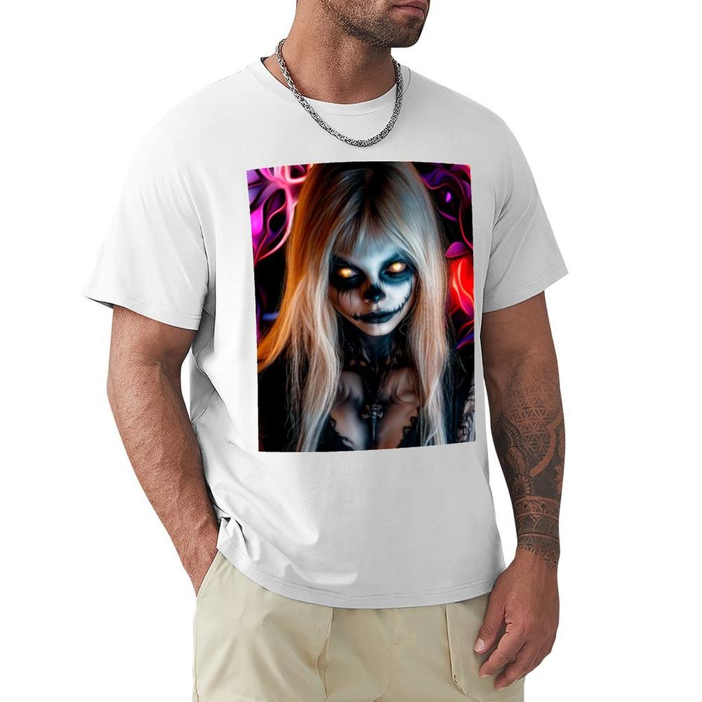 Shelley Ghostly Halloween Portrait From Skarraquin Band Tshirt Light Athletic Short Sleeve Tee Shirt