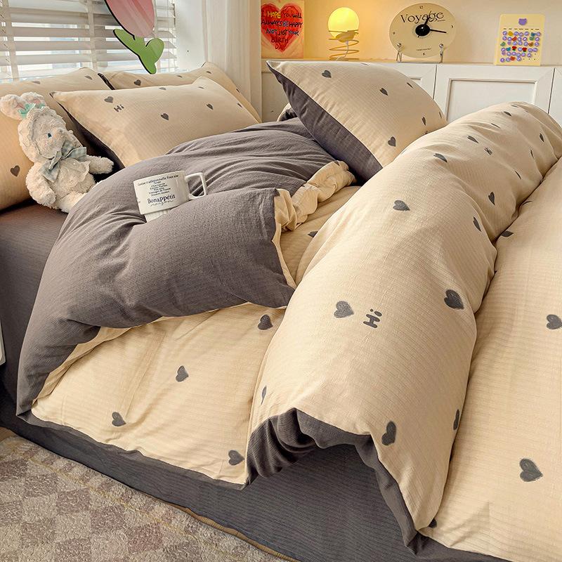 Class A Maternal And Infant Grade Bubble Cotton Bed Four-Piece Set Washed Cotton Bed Sheet Quilt Cover Bed Hat Student Dormitory 3Pcs Set