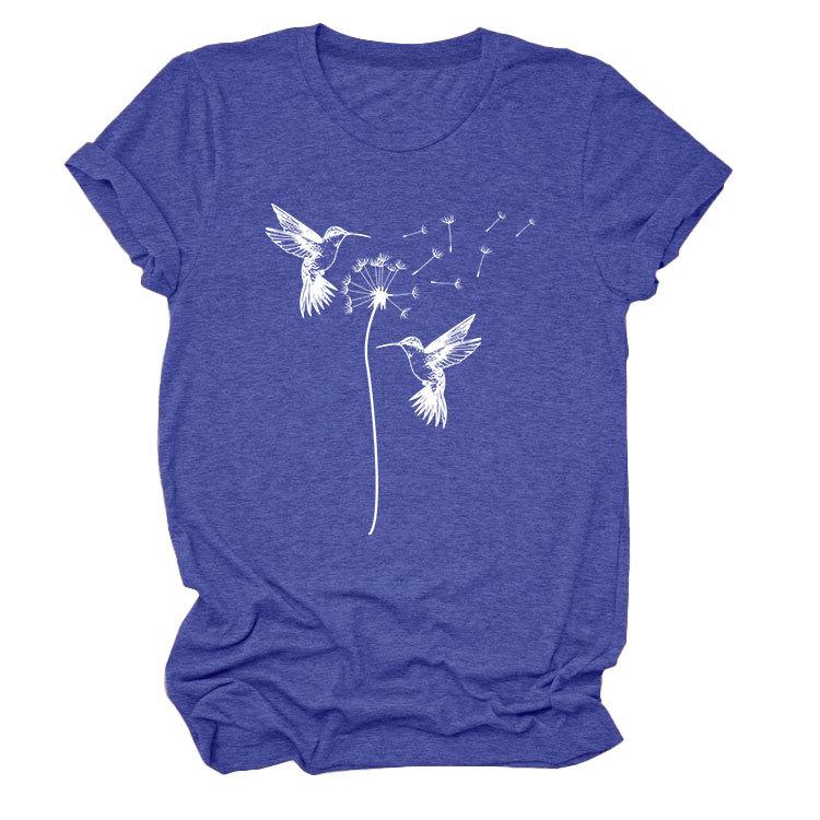 Sommer Rundhals Zwei Vogelmuster Druck Top Modische Lässige Kurzarm Damen T-Shirts