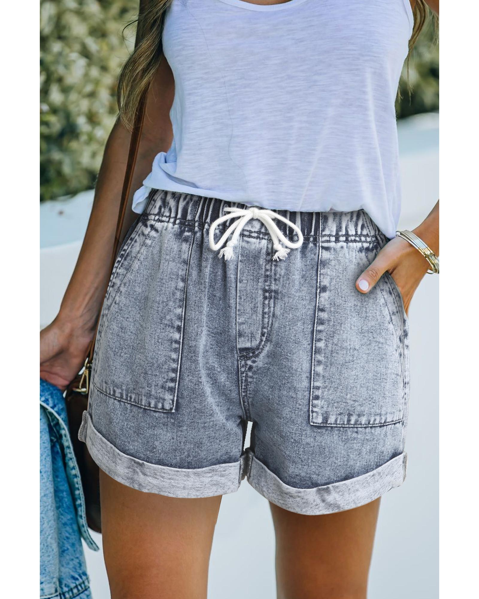 

Azura Exchange High Waist Denim Shorts with Drawstring S серый