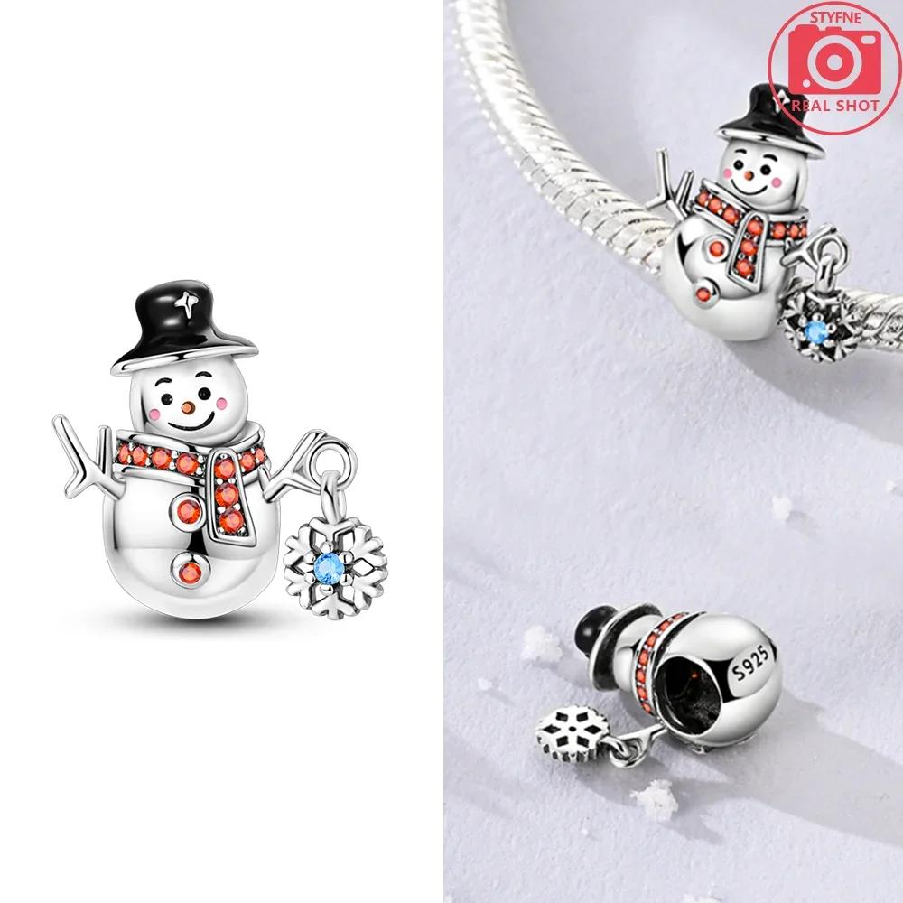 Red Santa Claus White Snowman Snowflakes Gift Boots Original Copper Charms Beads Fit Bracelet Jewelry Women Diy