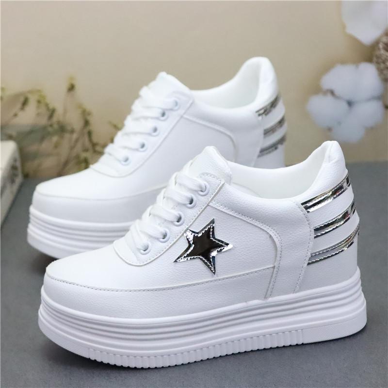 8CM White Platform Sneakers for Women Casual Shoes White Shoes Platform Wedge Heel Walking Shoes Genuine Leather High