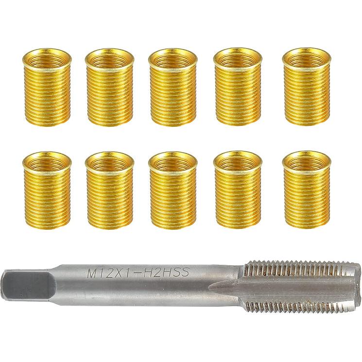 

Outer/Universal Spark Plug Thread Repair Tools with M10x1.0 Inner Thread Inserts and M12x1.0 Tap/Durable/Metal / 1 Set Gold Tone