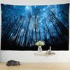 Dark Blue Starry Sky Forest Tapestry Wall Hanging Mysterious Hippie Night View Aesthetic Room Bohemian Room Decor