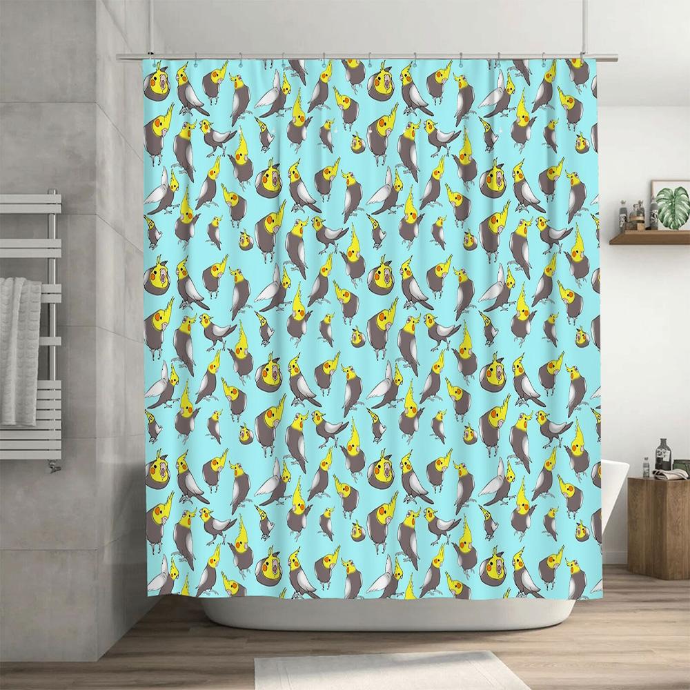 Bathroom Shower Curtain Bird Parrot Pattern Teal Blue Washroom Decor Home Decor Waterproof Fabric Shower Liner