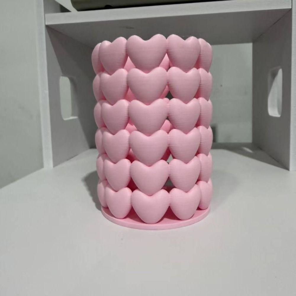 Cute 3D Printed Pencil Cup Hollow Desktop Storage Box Novelty Heart-shaped Pen Holder  Vanity Table