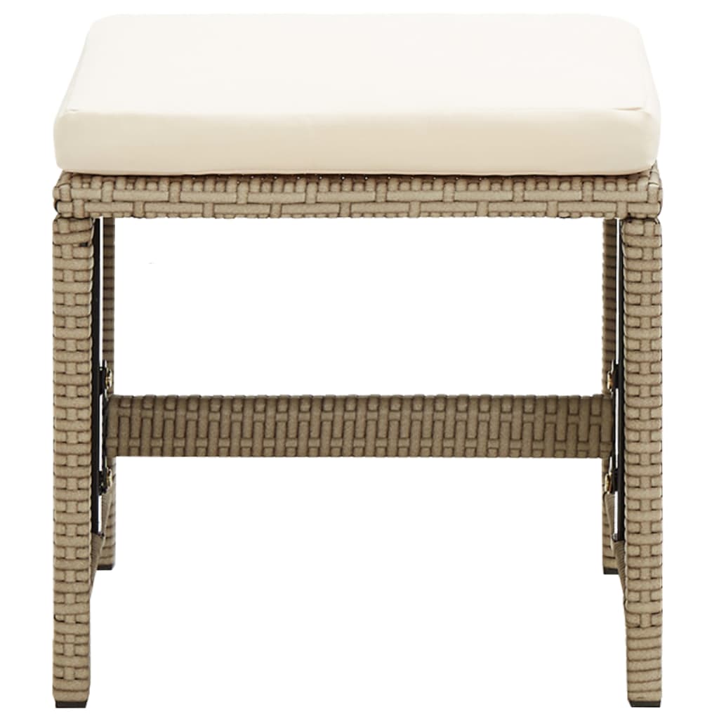 Garden Stool Set 2 Pieces with Seat Cushions Poly Rattan Beige