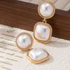 Step into the sense of design Geometric pearl inlaid earrings Light luxury temperament Trendy earrings