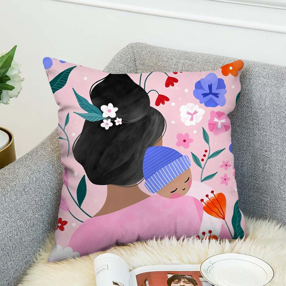 Love Mother Kids Flower Art Pillow Case For Car Sofa Decorative Home Double-sided Print Plush Square Throw Pillow Cushion Cover