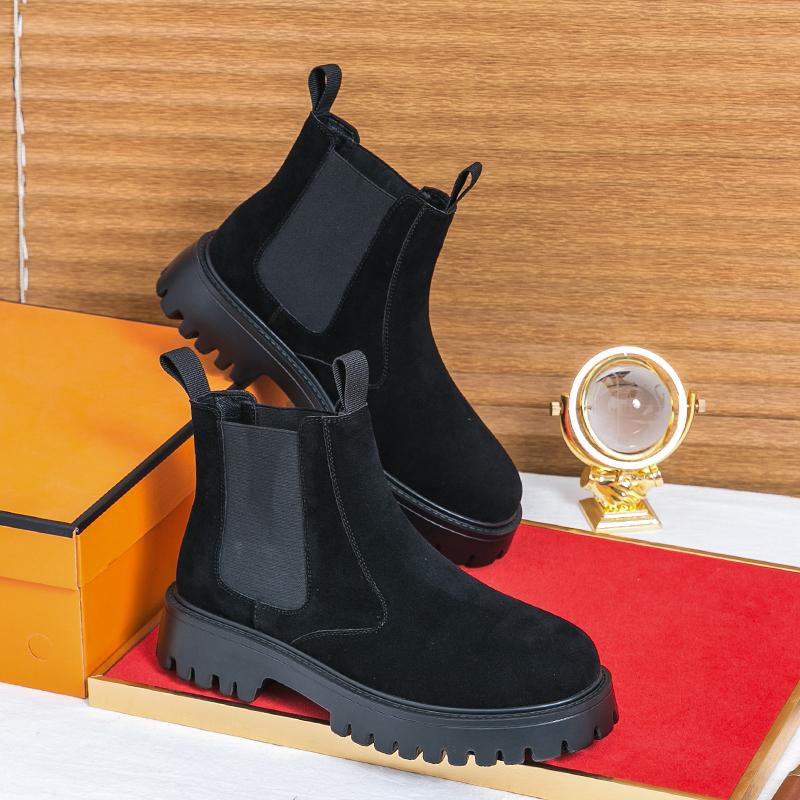 Fashionable Men Ankle Boots Black-brown One-foot Thick-soled Anti-slip Training Business Chelsea Boots Social Boots Size 38-46