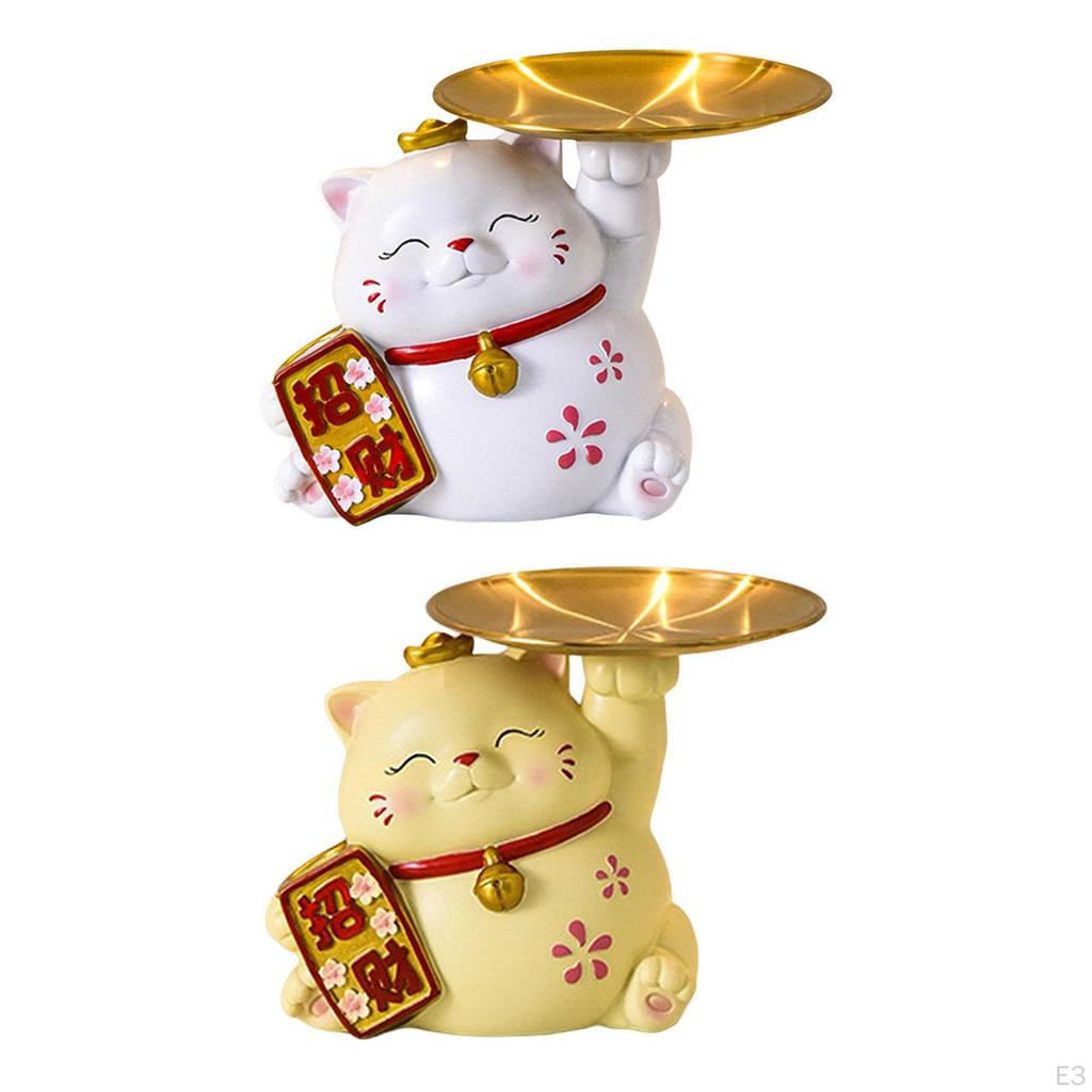 Cat Statue Jewelry Trinket Tray Ornament Home Decoration Sundries Container Key Storage