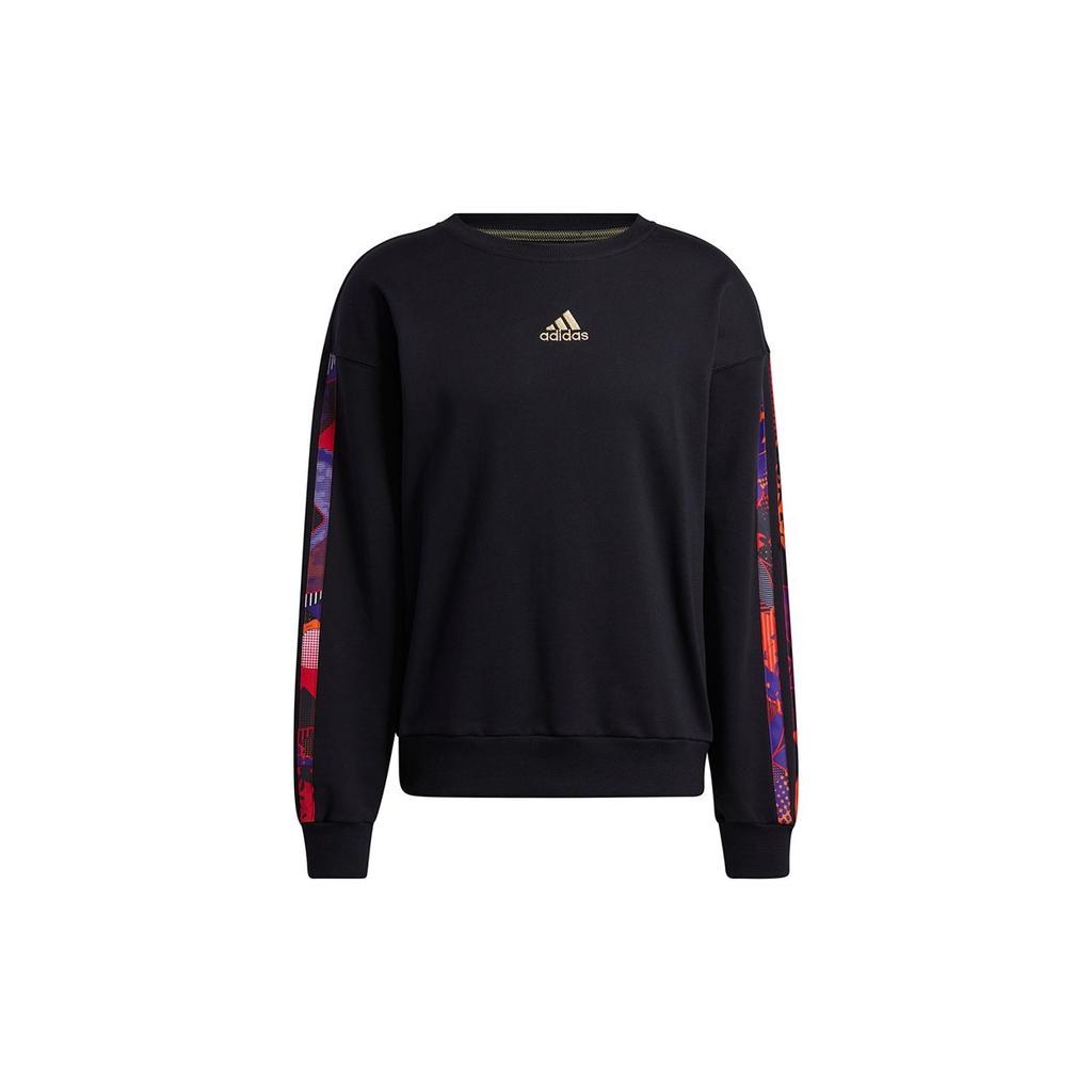 Adidas Mic Gfx Crew Print Basketball Sweatshirt Men Tops Black GU9538