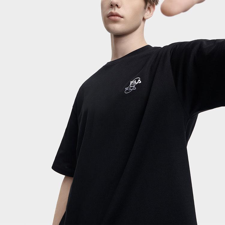 Fila American Series Solid Color Round Neck Casual Short Sleeve Drop Shoulder T-Shirt Unisex T-Shirts Black F11U329104FBK