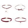 Burgundy Pearl Strawberry Pendant Ribbon Choker Necklace for Women