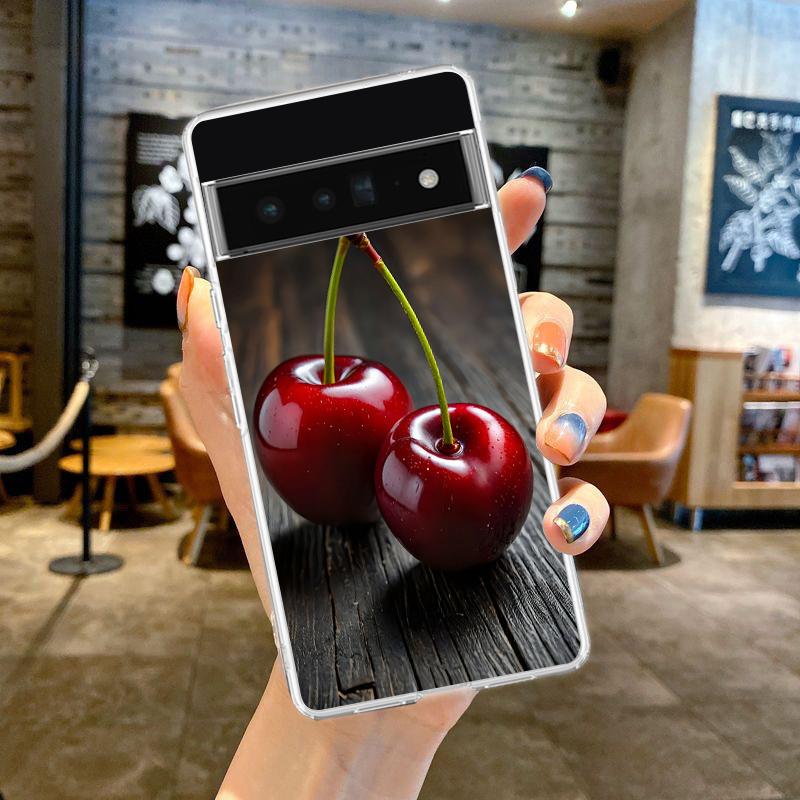For Google Pixel 10 Pro Clear Phone Case Pixel 9 Pro XL Pixel 8 Pro 9A 8A 7A 7 6A 6 Pro Soft TPU Cover Red Cherry