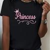 Dam Casual Kortärmad T-shirt med Prinsessgrafik KronDesign med Rosa Bokstäver Mjuk Andningsbar Textil Rund Hals