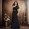 European and American Amazon Plus-Size Sequin Embroidered Patchwork V-Neck Short-Sleeve Elegant Evening Party Ball Gown Dress