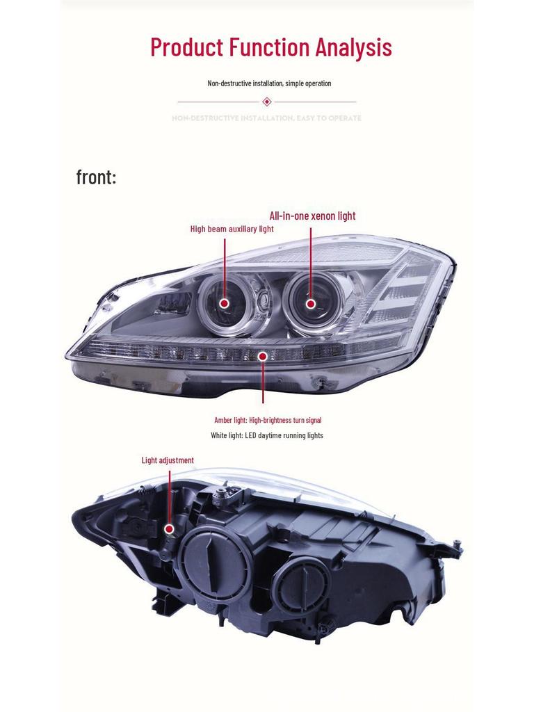 Compatible LED Daytime Running Light Assembly for 06-08 Mercedes-Benz S-Class W221 S300/S350 (Old to New Model)