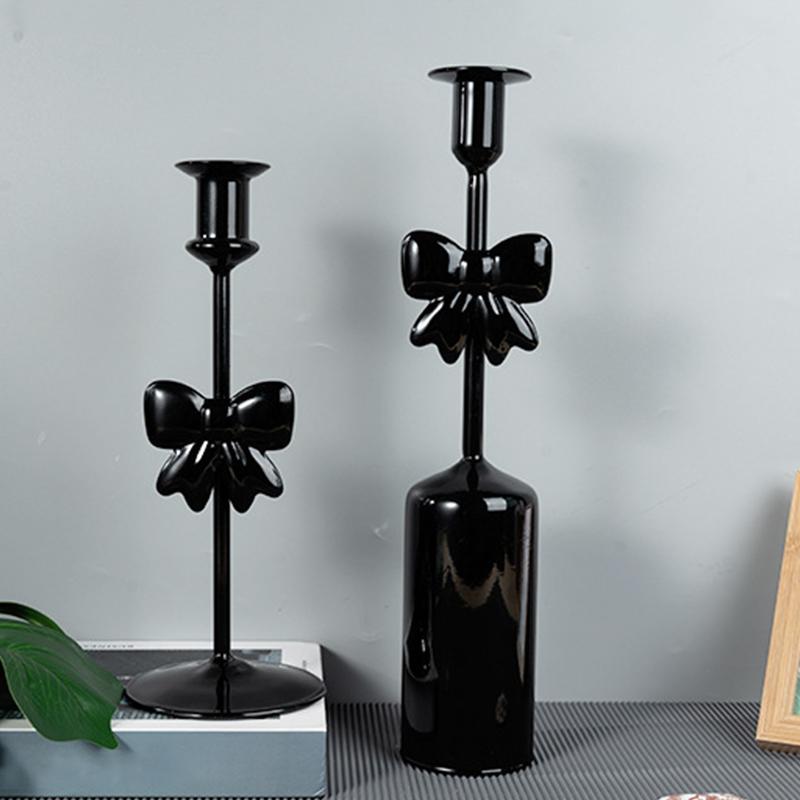 1PC Glass Halloween Bow Taper Candlesticks Elegant Table Centerpieces Tabletop Decor for Dinners Black Weddings 4 Styles