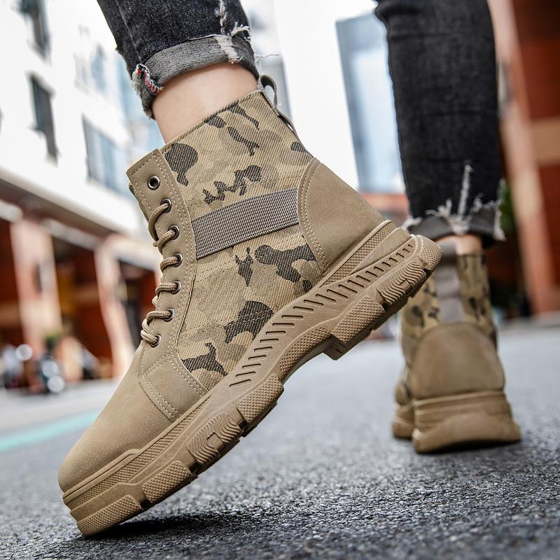 Camouflage Canvas Martin Boots Men's High-top Autumn and Winter Tooling Rhubarb Boots Medium-top Men's Shoes Western Cowboy Boots