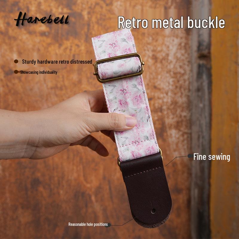 Retro Pink Peony Folk Guitar Strap - 5cm Wide & Comfortable