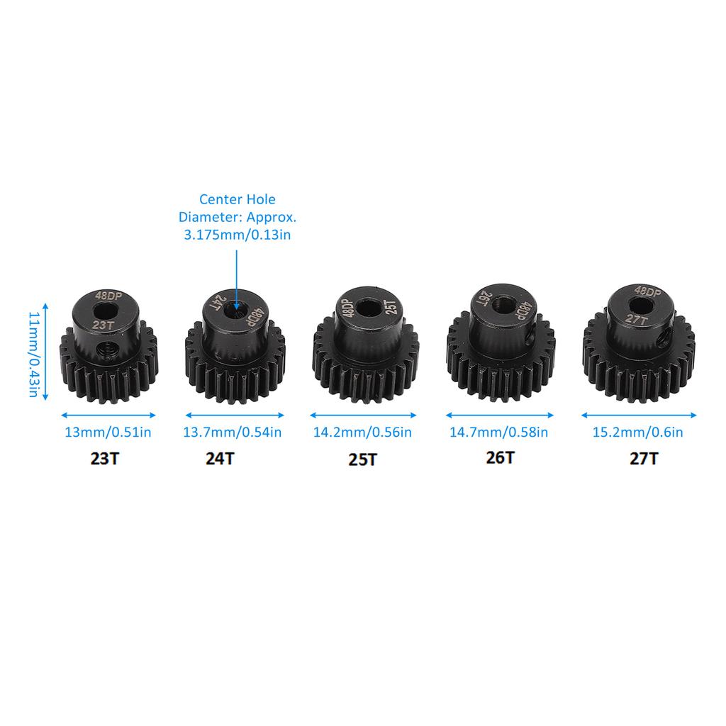 5 Pcs RC Pinion Gear Set 48DP 0.53M 3.175mm 23T 24T 25T 26T 27T Chromium Molybdenum Alloy Steel Motor Gear Set for 1/10