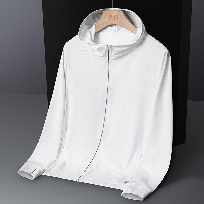 Outdoor sunscreen clothing men's and women's hooded ice silk light and thin breathable ice-feeling bundle dry UV-proof summer jacket