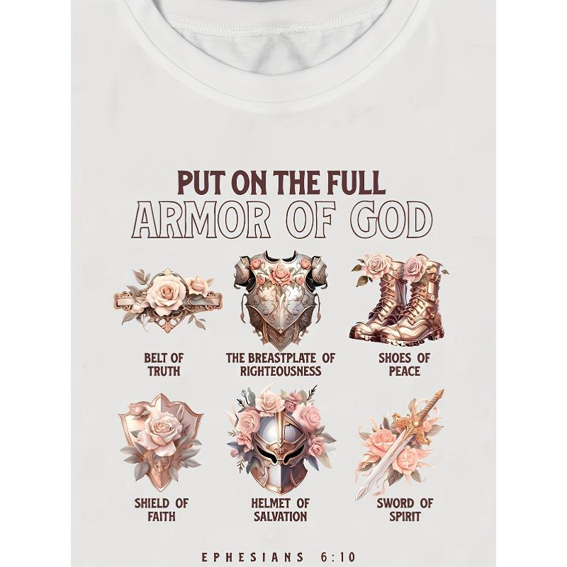 Taglie Europee T-shirt a Maniche Corte Girocollo Stampata Cross Armor Efesini per Donna - Stile Direzionale