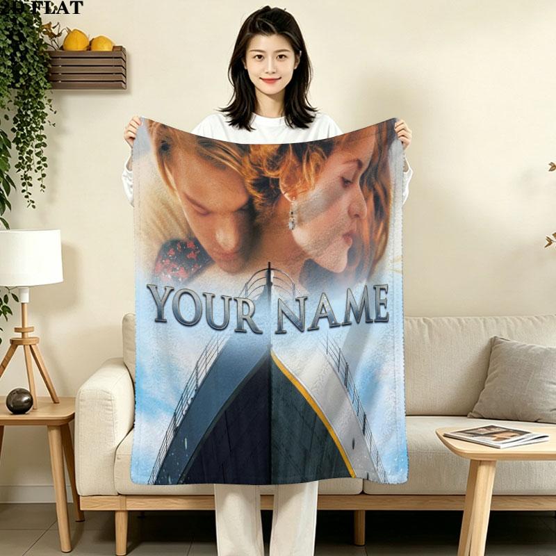 1PC Love Titanic Custom Name Patterned Flannel Blanket Suitable For All Seasons for Home Decor Warmth and Comfort Gifts Holiday Gift
