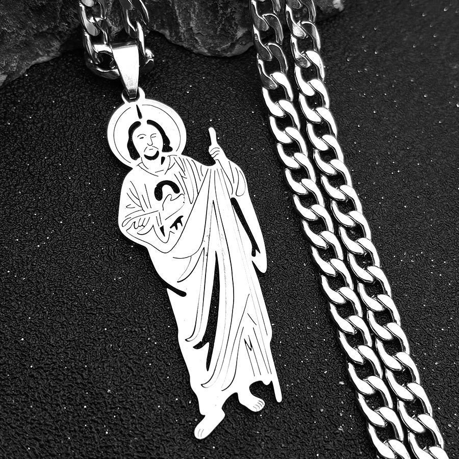 San Judas Tadeo Necklace Hollow  Religion Pendant Stainless Steel Chain Saint Jude Thaddeus Necklaces Jewelry Party Gift ZZZ697