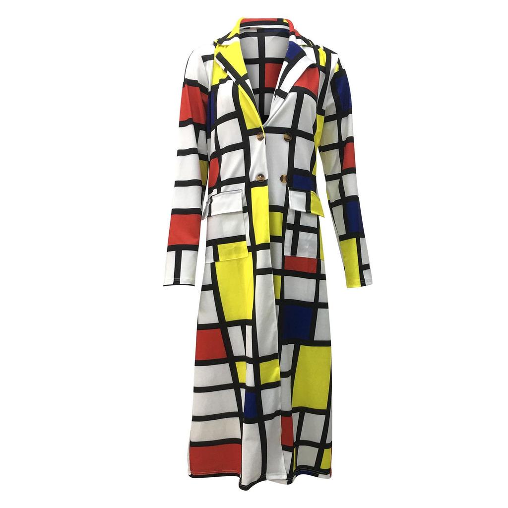 Plus Size Plaid Double-Breasted Lapel Trench Coat for Women - Autumn/Winter Collection