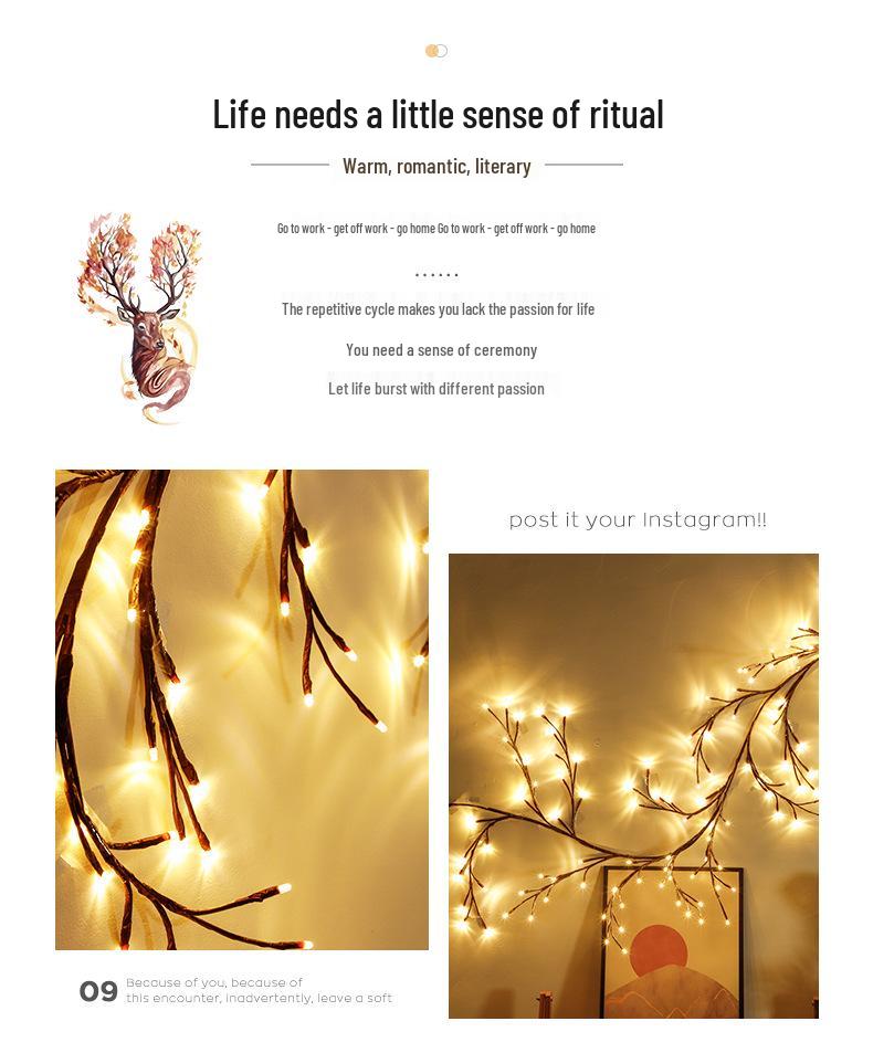 Cross-Border Wedding Festival LED Rattan Branch Fairy String Lights for Indoor Wall Decoration
